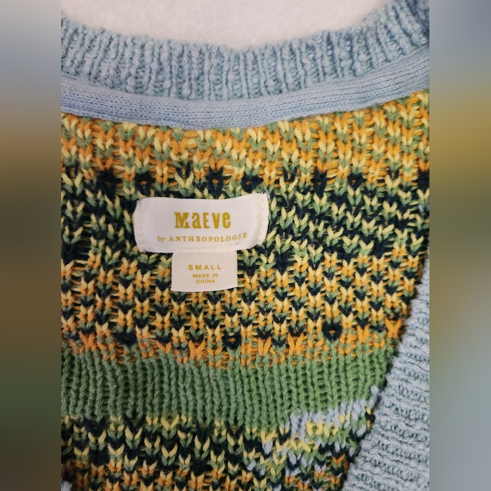 Anthropologie Maeve Melanie Shrunken Cardigan Blue Lemon Sweater Vest Size Small - Picture 3 of 11